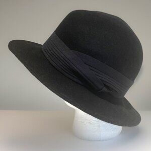 Vintage Wool Derby Bowler Hat with Satin Band Unisex Small Black Classic Retro